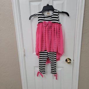 Mia Belle Baby Couture Navy and White pant set with pink bows Size 6y